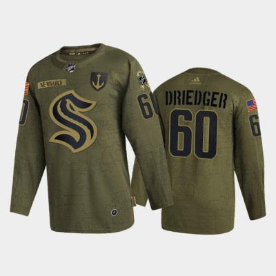 Seattle Seattle Kraken #60 Chris Driedger Men's Adidas Veterans Day 2022 Military Appreciation NHL Jersey Olive